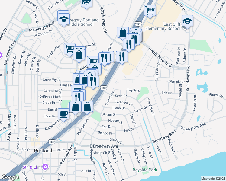 map of restaurants, bars, coffee shops, grocery stores, and more near 115 Presidio Drive in Portland