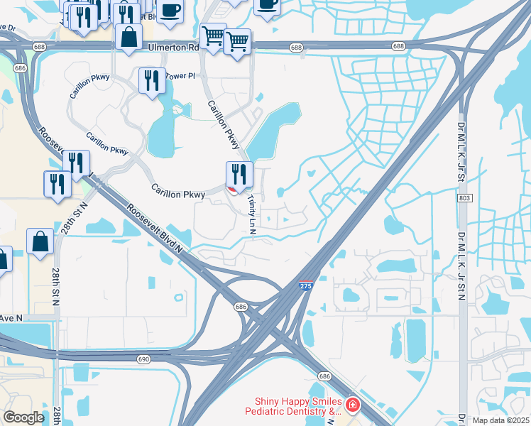 map of restaurants, bars, coffee shops, grocery stores, and more near 281 Valencia Circle in St. Petersburg