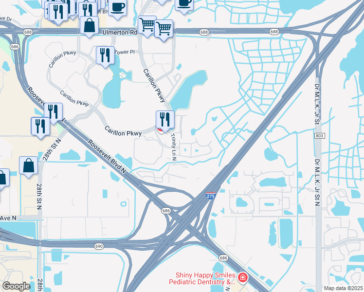 map of restaurants, bars, coffee shops, grocery stores, and more near 283 Valencia Circle in Saint Petersburg