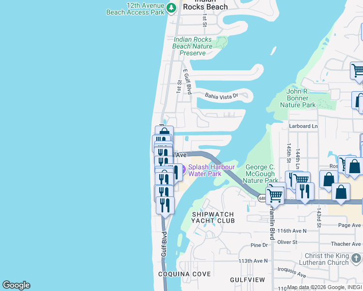 map of restaurants, bars, coffee shops, grocery stores, and more near 508 2nd Street in Indian Rocks Beach