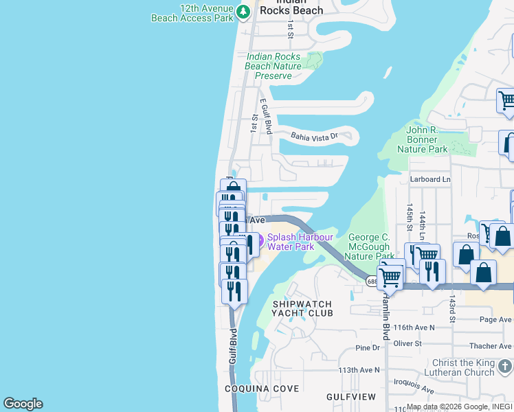 map of restaurants, bars, coffee shops, grocery stores, and more near 508 2nd Street in Indian Rocks Beach