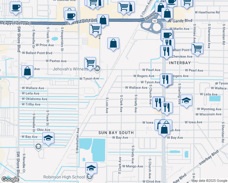 map of restaurants, bars, coffee shops, grocery stores, and more near 4109 West Leila Avenue in Tampa