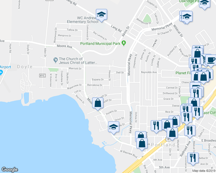 map of restaurants, bars, coffee shops, grocery stores, and more near 1405 Hesse Street in Portland