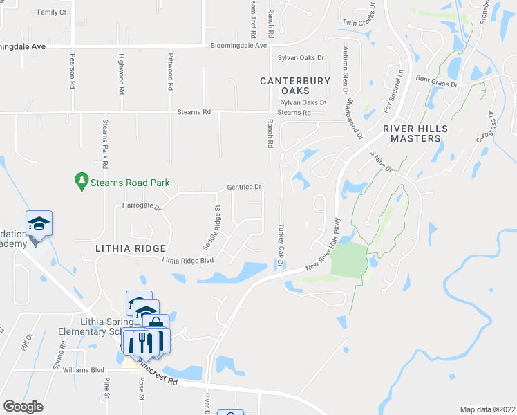 map of restaurants, bars, coffee shops, grocery stores, and more near 4707 Ranch Grove Court in Valrico