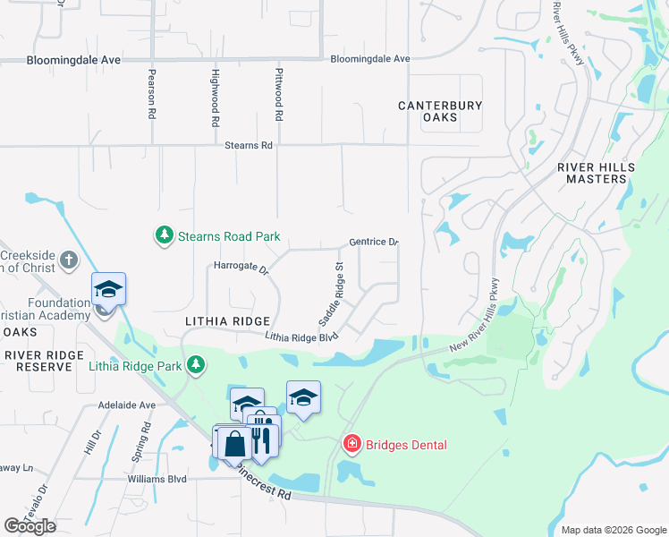 map of restaurants, bars, coffee shops, grocery stores, and more near 3807 Saddle Ridge Street in Valrico