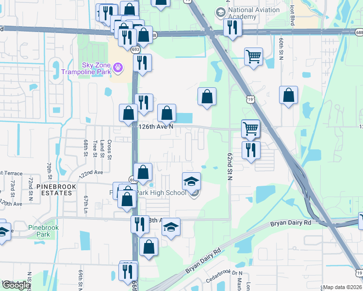 map of restaurants, bars, coffee shops, grocery stores, and more near 6414 125th Avenue in Largo