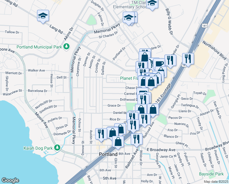 map of restaurants, bars, coffee shops, grocery stores, and more near 113 Carmel Drive in Portland