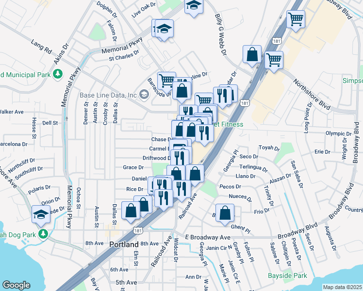 map of restaurants, bars, coffee shops, grocery stores, and more near 1402 Wildcat Drive in Portland