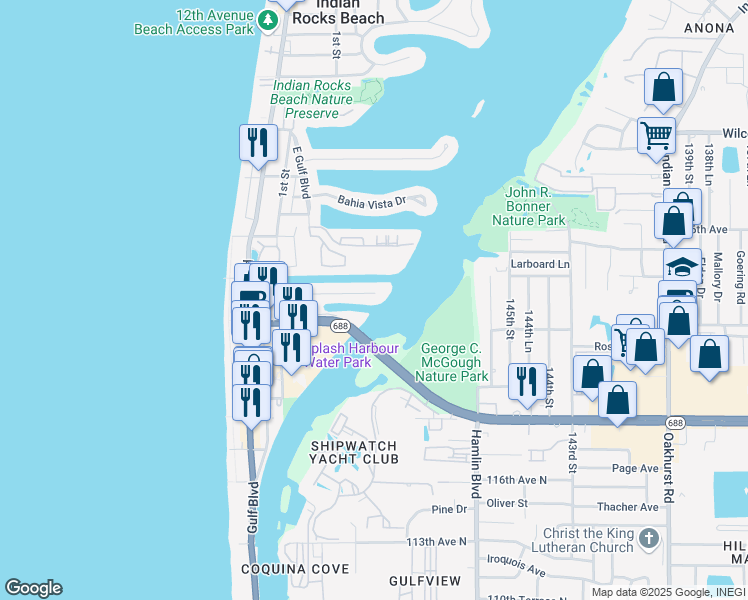 map of restaurants, bars, coffee shops, grocery stores, and more near 329 6th Avenue in Indian Rocks Beach