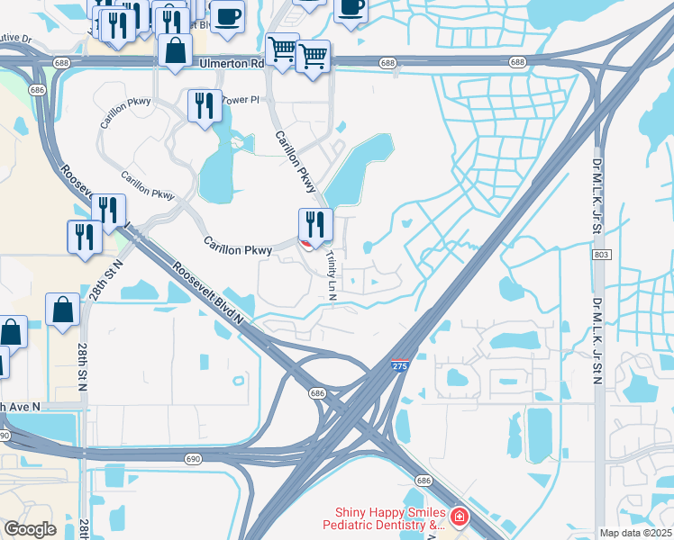 map of restaurants, bars, coffee shops, grocery stores, and more near 298 Valencia Circle in St. Petersburg