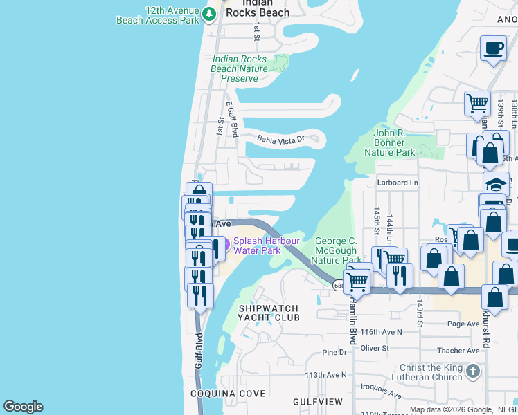 map of restaurants, bars, coffee shops, grocery stores, and more near 313 6th Avenue in Indian Rocks Beach