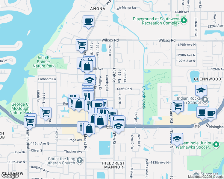 map of restaurants, bars, coffee shops, grocery stores, and more near 12314 137th Street in Largo