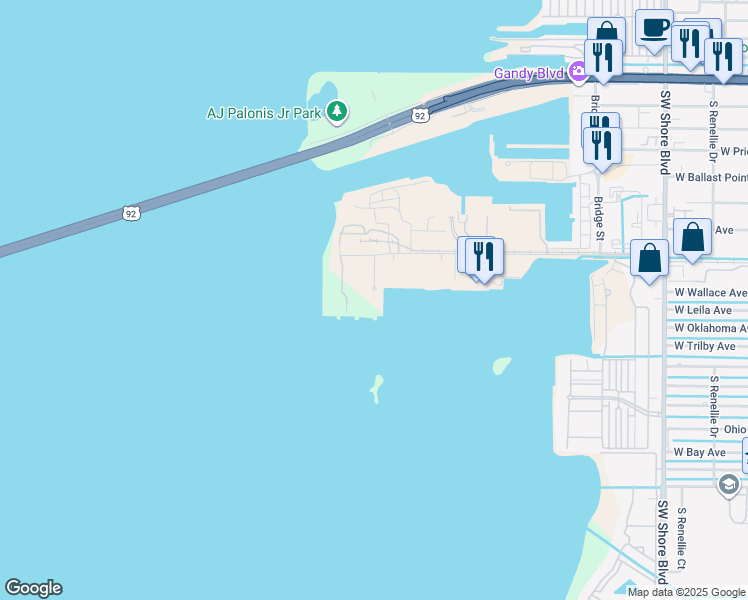 map of restaurants, bars, coffee shops, grocery stores, and more near 5402 W Tyson Ave in Tampa