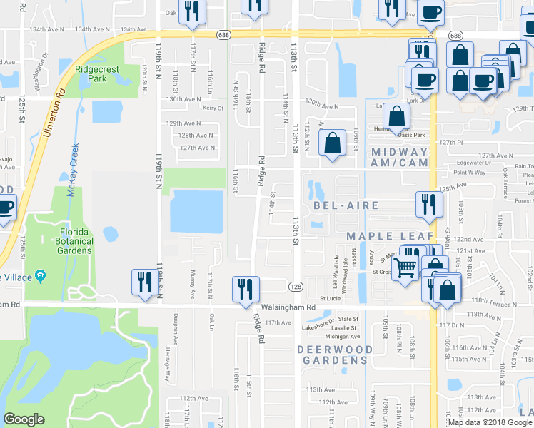 map of restaurants, bars, coffee shops, grocery stores, and more near 12330 114th Street in Largo