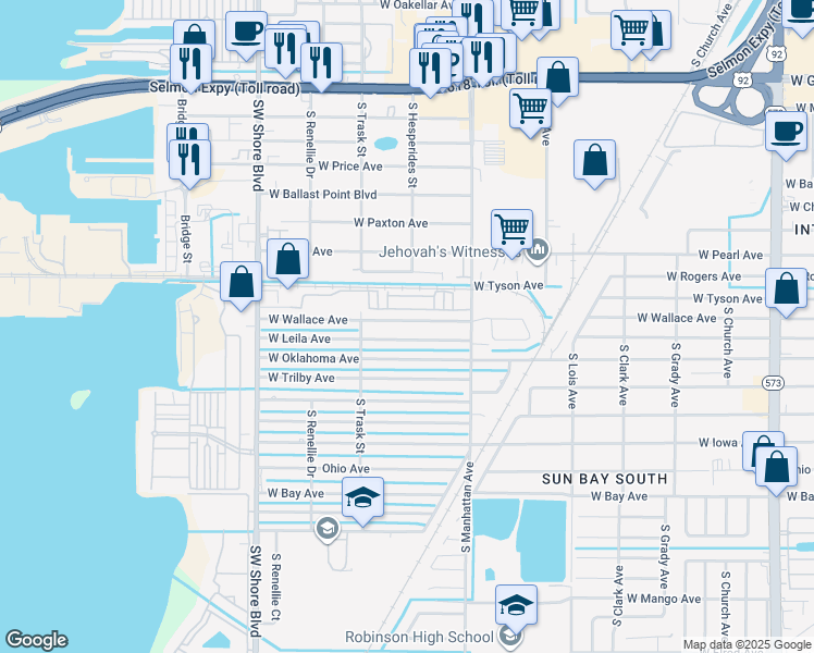 map of restaurants, bars, coffee shops, grocery stores, and more near 4422 West Wallace Avenue in Tampa