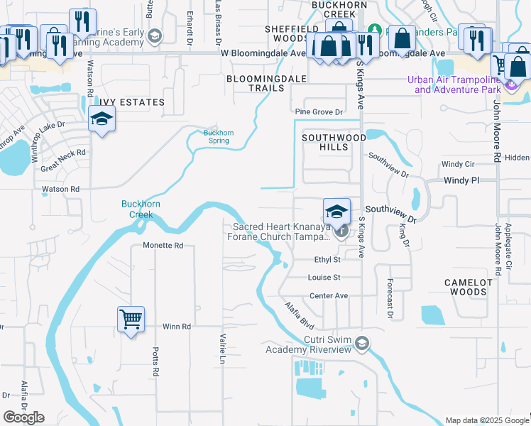 map of restaurants, bars, coffee shops, grocery stores, and more near 3901 Alafia Boulevard in Brandon