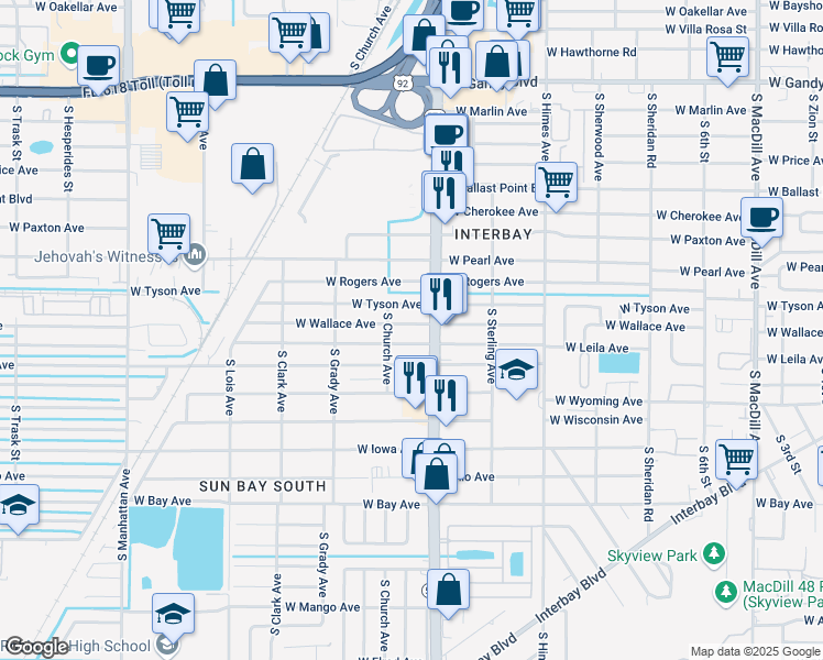map of restaurants, bars, coffee shops, grocery stores, and more near 3808 West Wallace Avenue in Tampa