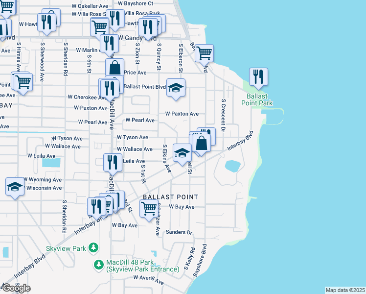 map of restaurants, bars, coffee shops, grocery stores, and more near 2709 West Leila Avenue in Tampa