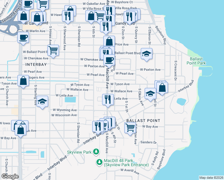 map of restaurants, bars, coffee shops, grocery stores, and more near 5600 Gaspar Oaks Drive in Tampa