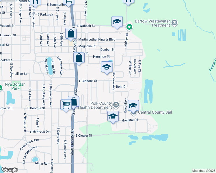 map of restaurants, bars, coffee shops, grocery stores, and more near 1135 Gause Avenue in Bartow