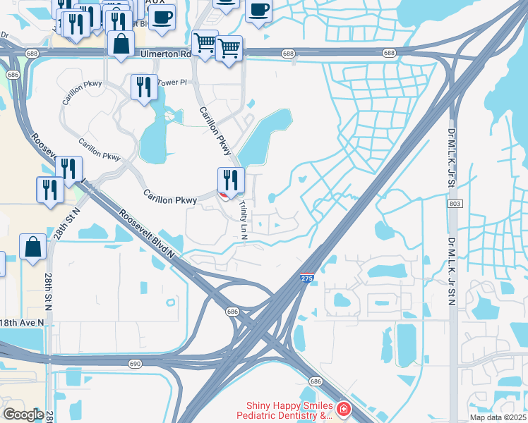 map of restaurants, bars, coffee shops, grocery stores, and more near 281 Valencia Circle in St. Petersburg