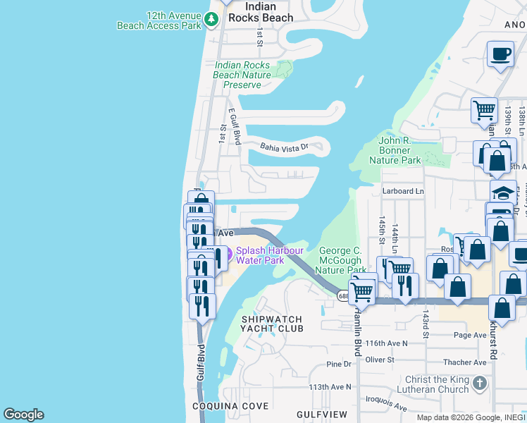 map of restaurants, bars, coffee shops, grocery stores, and more near 314 6th Avenue in Indian Rocks Beach