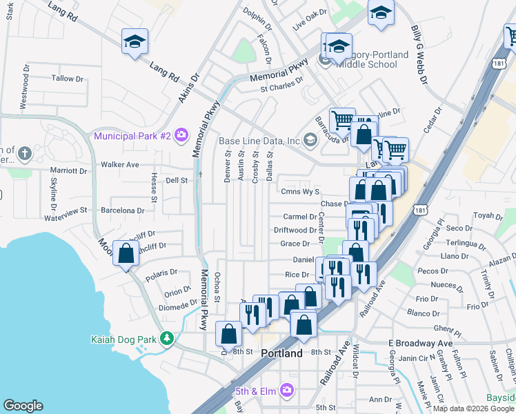 map of restaurants, bars, coffee shops, grocery stores, and more near 1501 Crosby Street in Portland