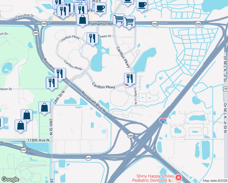 map of restaurants, bars, coffee shops, grocery stores, and more near 540 Carillon Parkway in St. Petersburg