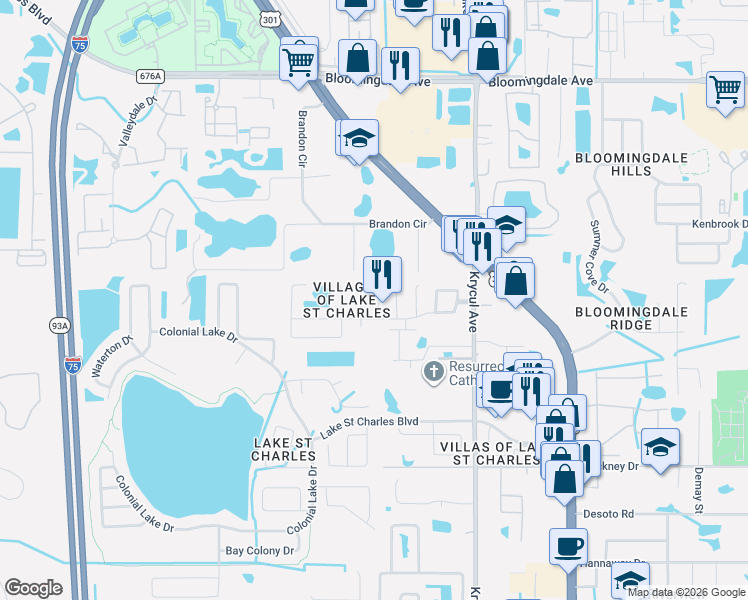 map of restaurants, bars, coffee shops, grocery stores, and more near 6221 Cannoli Place in Riverview