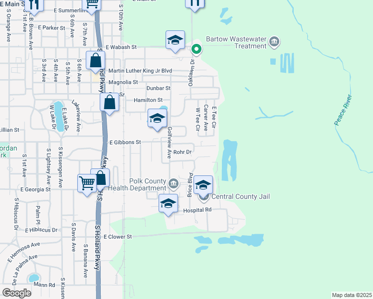 map of restaurants, bars, coffee shops, grocery stores, and more near 2295 Rohr Drive in Bartow