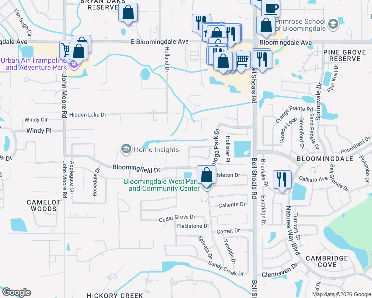 map of restaurants, bars, coffee shops, grocery stores, and more near 602 Oakmoss Drive in Brandon
