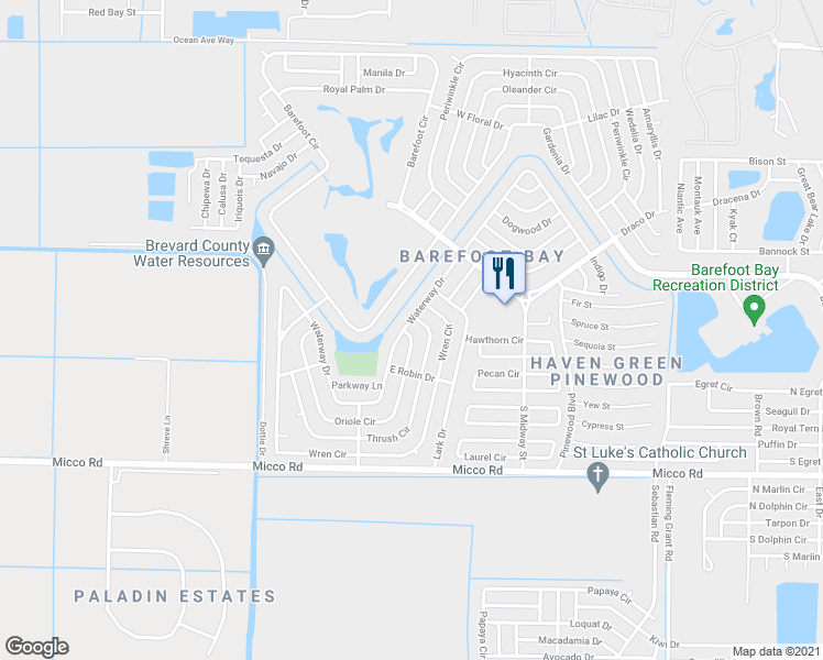 map of restaurants, bars, coffee shops, grocery stores, and more near 747 Oriole Circle in Micco