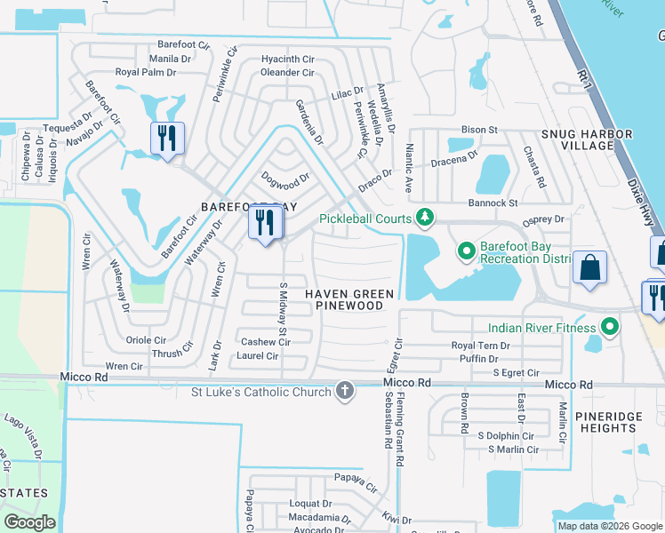 map of restaurants, bars, coffee shops, grocery stores, and more near 927 Spruce Street in Sebastian