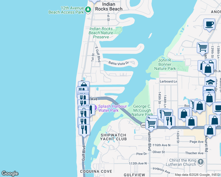 map of restaurants, bars, coffee shops, grocery stores, and more near 314 6th Avenue in Indian Rocks Beach