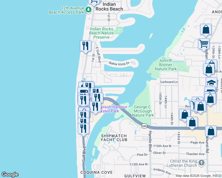map of restaurants, bars, coffee shops, grocery stores, and more near 313 6th Avenue in Indian Rocks Beach