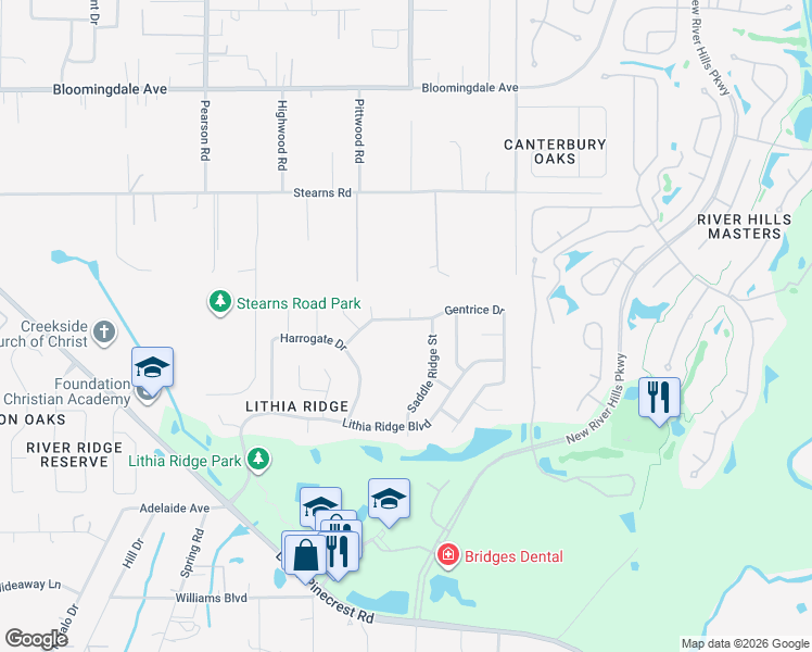 map of restaurants, bars, coffee shops, grocery stores, and more near 3807 Saddle Ridge Street in Valrico