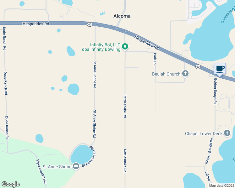 map of restaurants, bars, coffee shops, grocery stores, and more near 2842 Rattlesnake Road in Lake Wales
