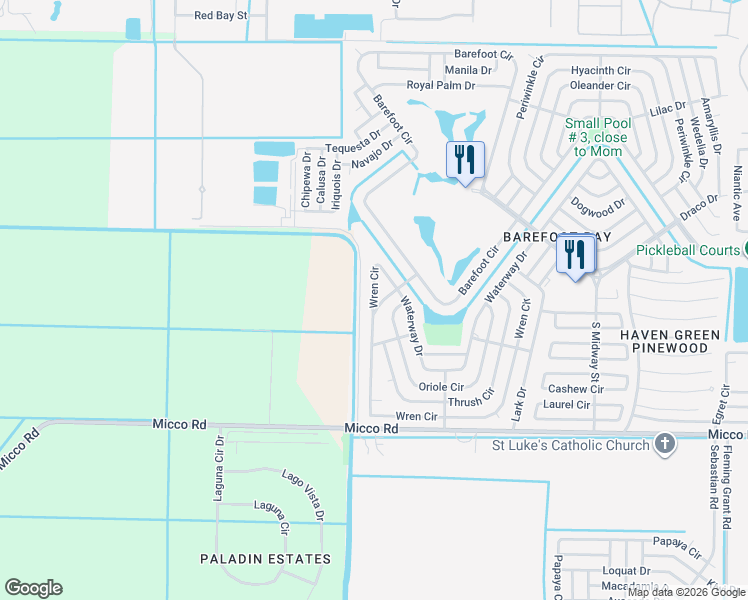 map of restaurants, bars, coffee shops, grocery stores, and more near 1098 Wren Circle in Micco