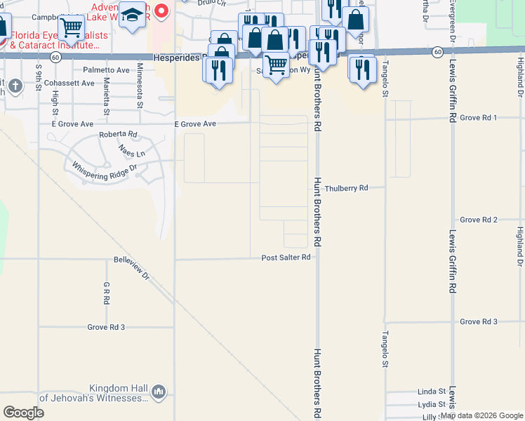 map of restaurants, bars, coffee shops, grocery stores, and more near 2382 Magnolia Drive in Lake Wales