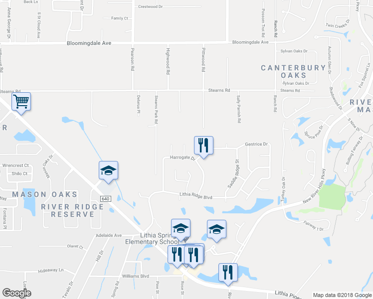 map of restaurants, bars, coffee shops, grocery stores, and more near 3907 Blue Maidencane Place in Valrico