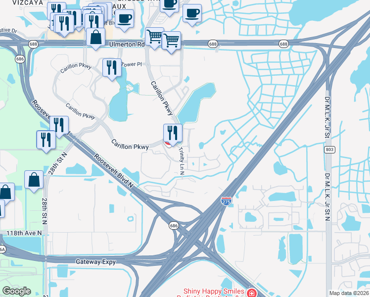map of restaurants, bars, coffee shops, grocery stores, and more near 610 Saxony Boulevard in St. Petersburg