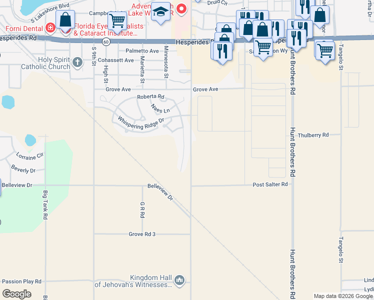 map of restaurants, bars, coffee shops, grocery stores, and more near 1151 Roberta Road in Lake Wales