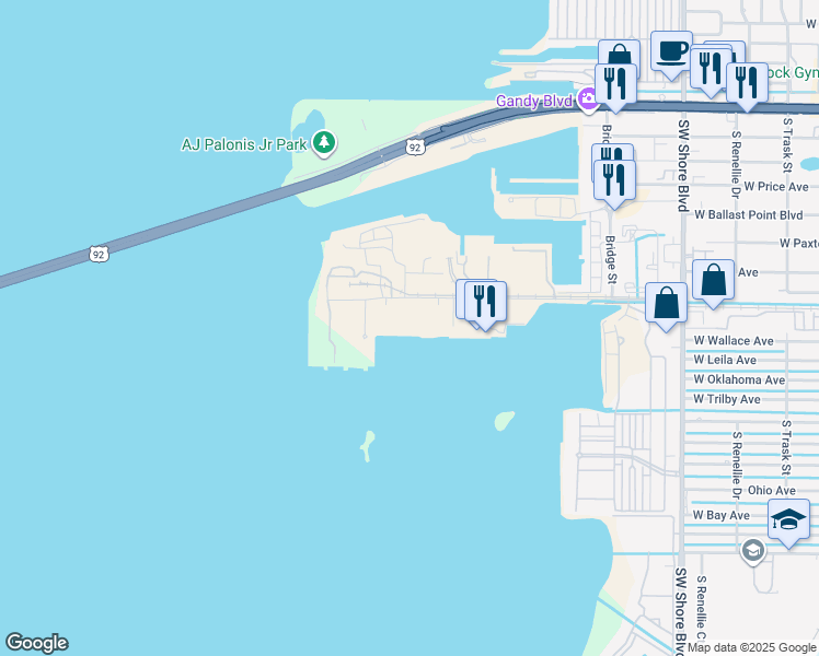 map of restaurants, bars, coffee shops, grocery stores, and more near 5402 West Tyson Avenue in Tampa