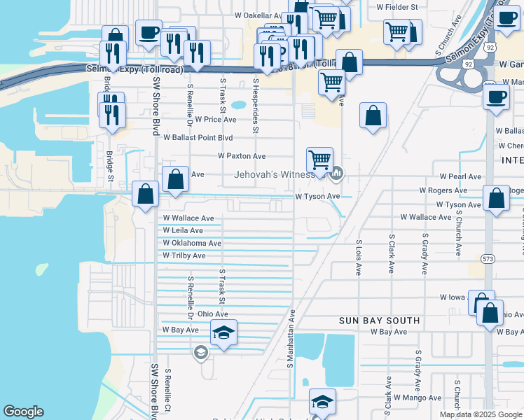 map of restaurants, bars, coffee shops, grocery stores, and more near 4422 West Wallace Avenue in Tampa