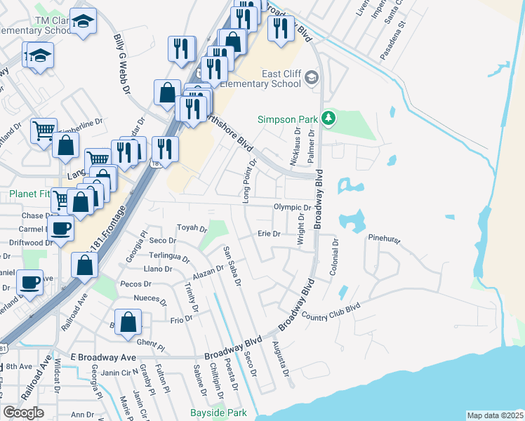 map of restaurants, bars, coffee shops, grocery stores, and more near 304 Olympic Drive in Portland