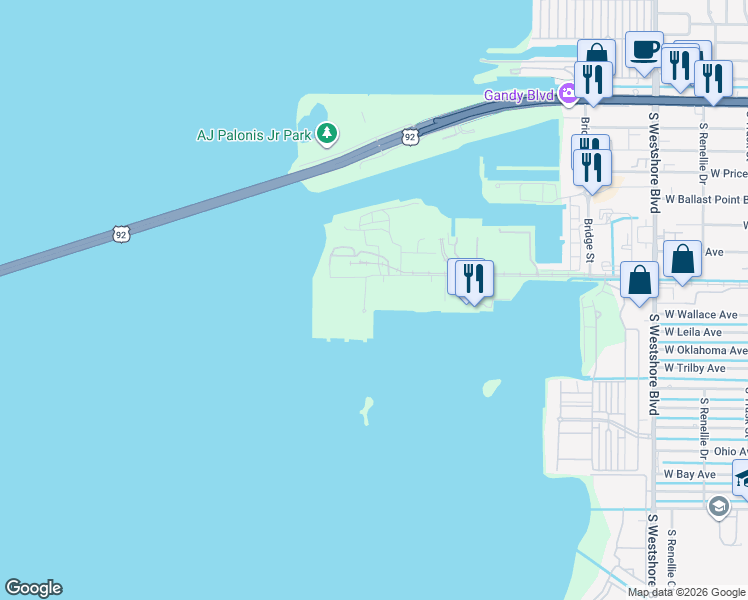map of restaurants, bars, coffee shops, grocery stores, and more near 5425 West Tyson Avenue in Tampa