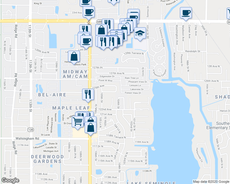 map of restaurants, bars, coffee shops, grocery stores, and more near 8194 124th Terrace in Largo