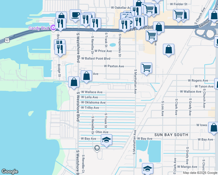 map of restaurants, bars, coffee shops, grocery stores, and more near 4520 West Rogers Avenue in Tampa