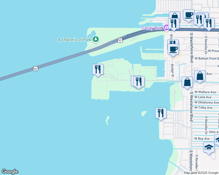 map of restaurants, bars, coffee shops, grocery stores, and more near 5425 West Tyson Avenue in Tampa
