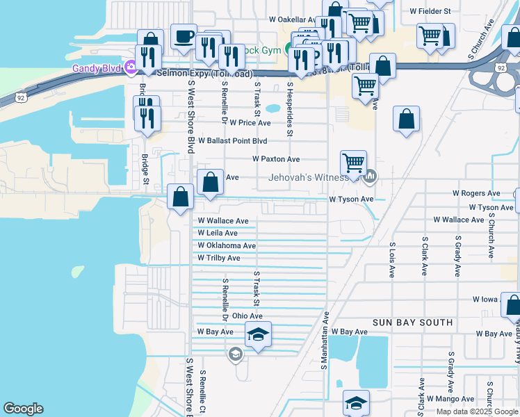 map of restaurants, bars, coffee shops, grocery stores, and more near 4520 West Rogers Avenue in Tampa